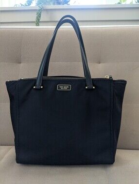 KATE SPADE Black Nylon Tote with Gold-Tone Plate